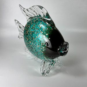 Kissing Fish Figurine Paperweight Art Glass Multicolor Decorative